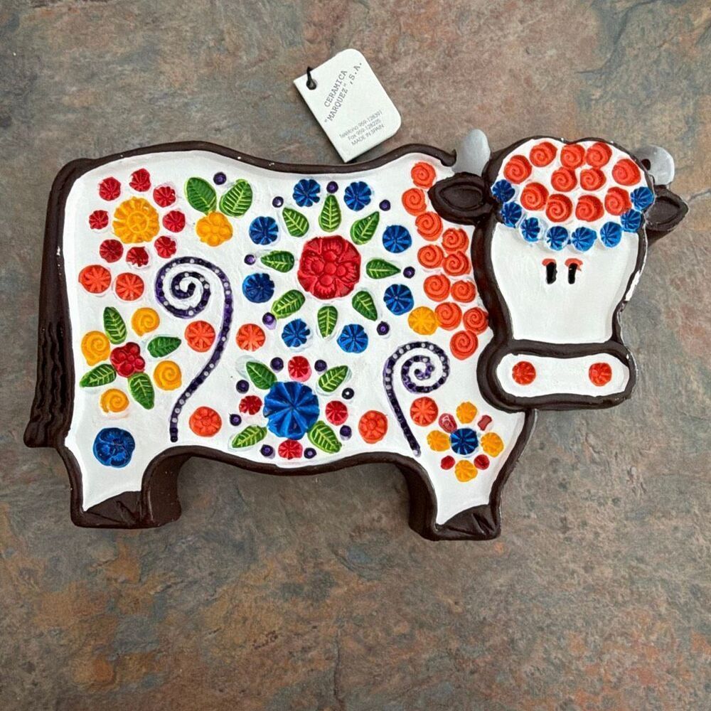 Marquez Spanish Ceramic Cow Colorful Wall Art Made in Spain Day of the Dead